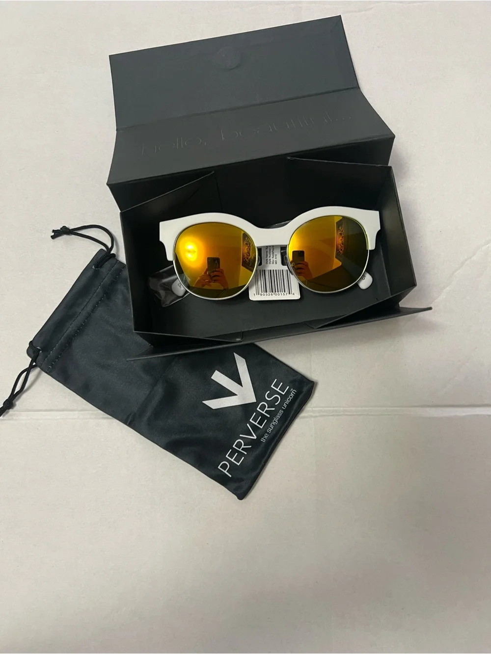 Perverse KñWhite Frame Sunglasses with Gold Mirrored Lenses